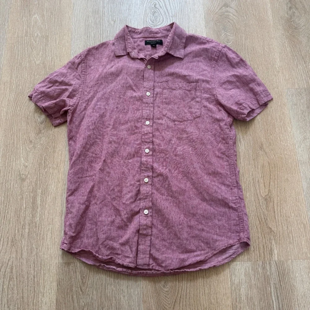 Banana Republic Linen Blend Slim Fit Button Down Shirt Mens M Red Short Sleeve